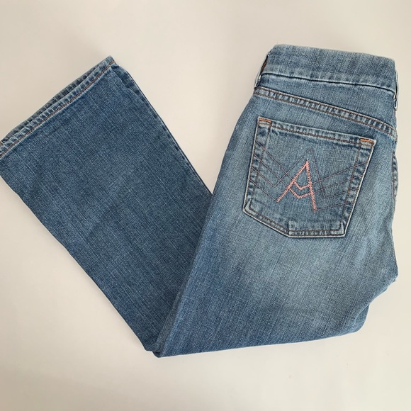 7 For All Mankind Denim - 7 For All Mankind A Pocket Crop Capri Pink Stitch